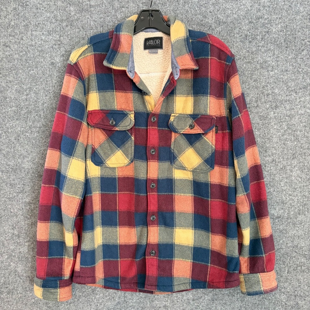 Valor Collective Fleece Flannel Jacket Mens Medium Multicolor Sherpa Lined Plaid